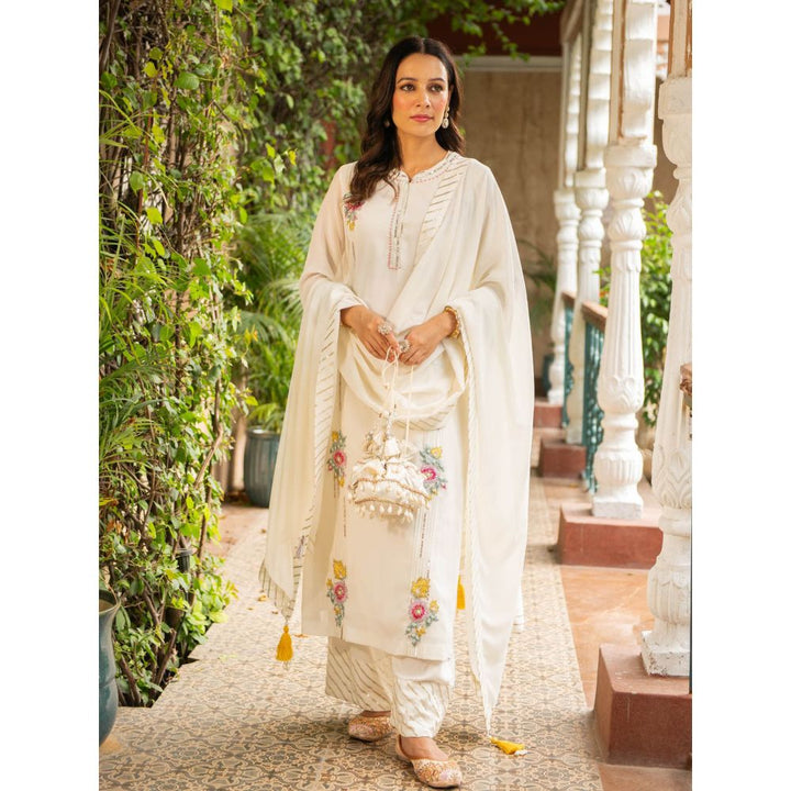 Ajiesh Oberoi Puja Ivory Kurta and Palazzo with Dupatta (Set of 3)