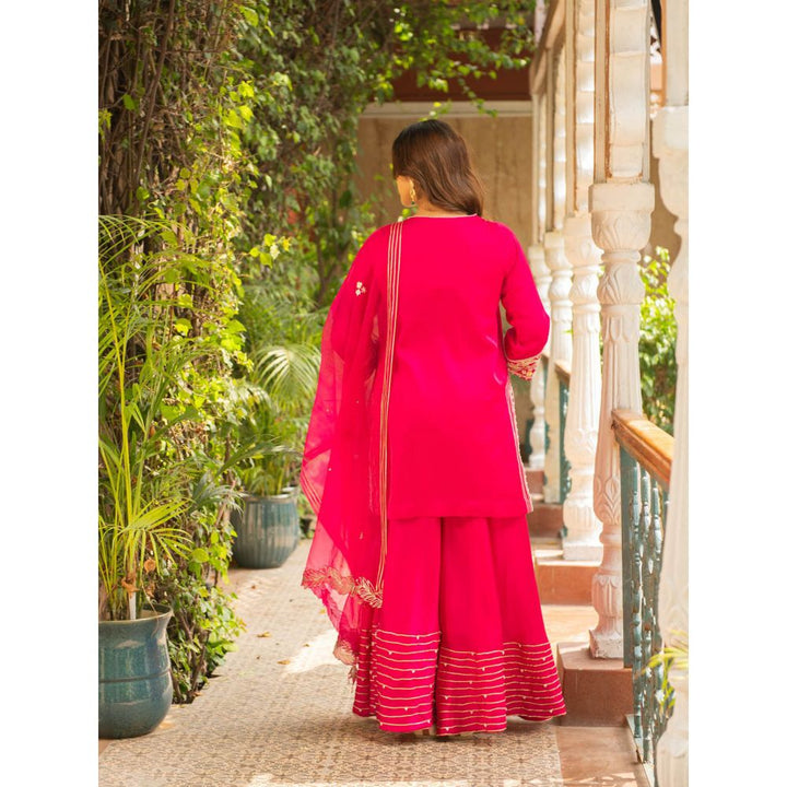 Ajiesh Oberoi Rani Pink Straight Short Kurta and Sharara with Dupatta (Set of 3)