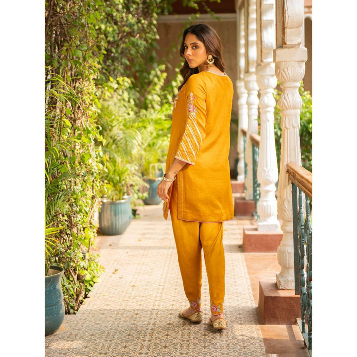 Ajiesh Oberoi Roop Mustard Kurta and Dhoti with Dupatta (Set of 3)