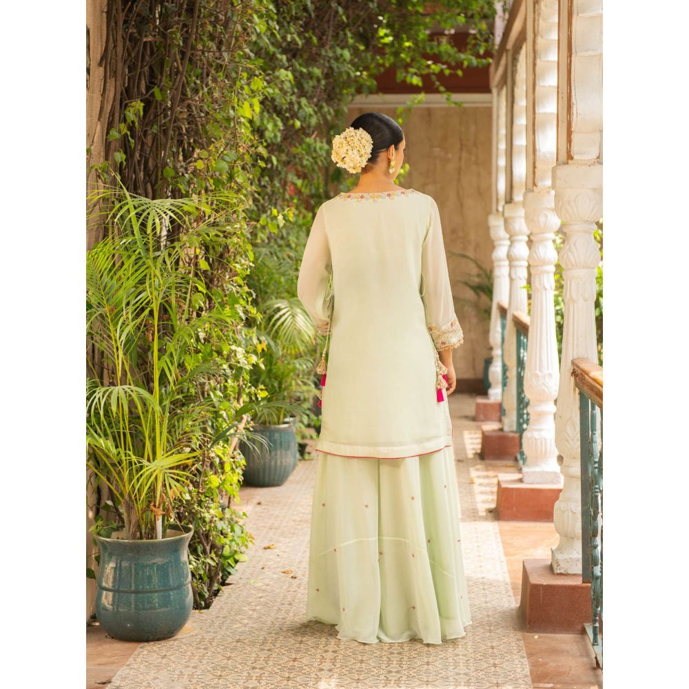 Ajiesh Oberoi Sugandh Sea Green Straight Kurta and Sharara with Dupatta (Set of 3)