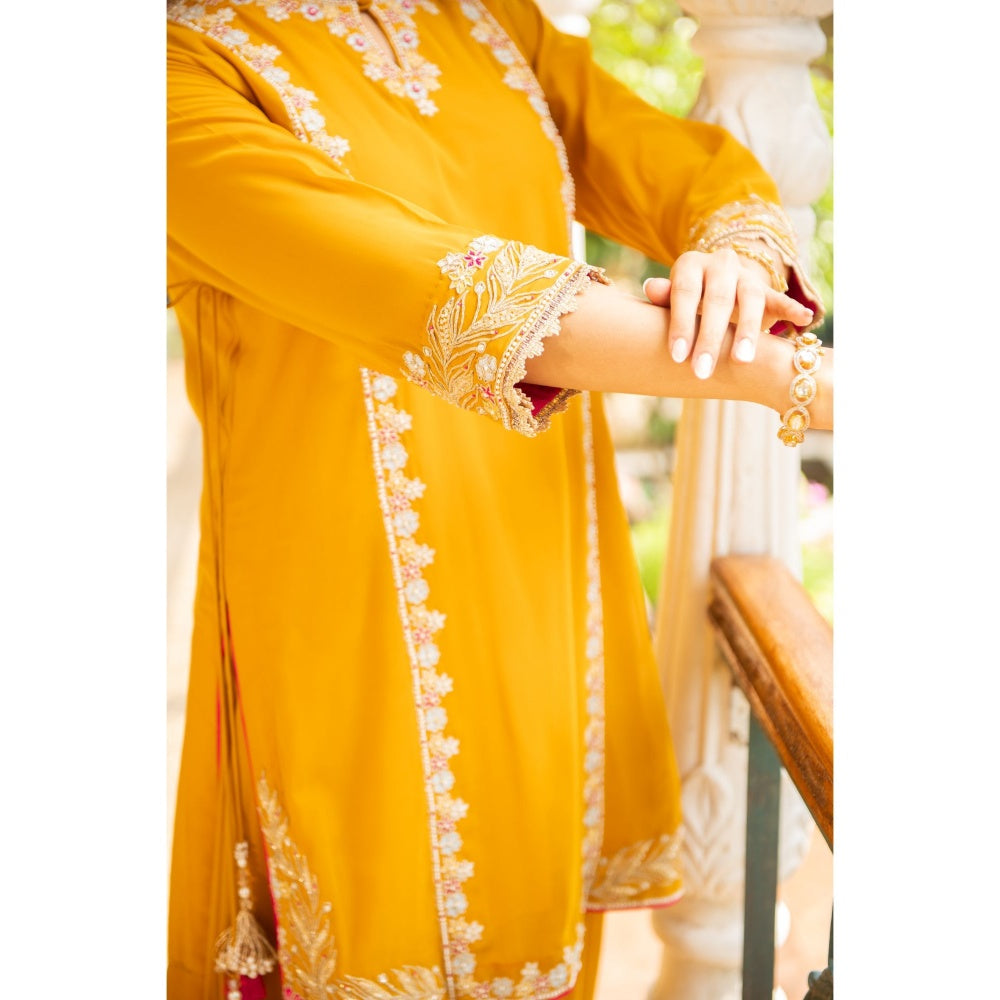 Ajiesh Oberoi Sugandh Mustard Straight Kurta and Sharara with Dupatta (Set of 3)