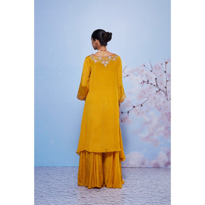 Ajiesh Oberoi Mustard Chanda Embroidered Kurti with Bustier and Palazzo (Set of 3)