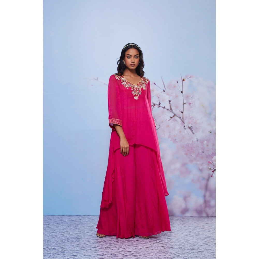 Ajiesh Oberoi Rani Chanda Embroidered Kurti with Bustier and Palazzo (Set of 3)