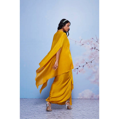 Ajiesh Oberoi Mustard Zarin Embroidered Cape with Bustier and Skirt (Set of 3)