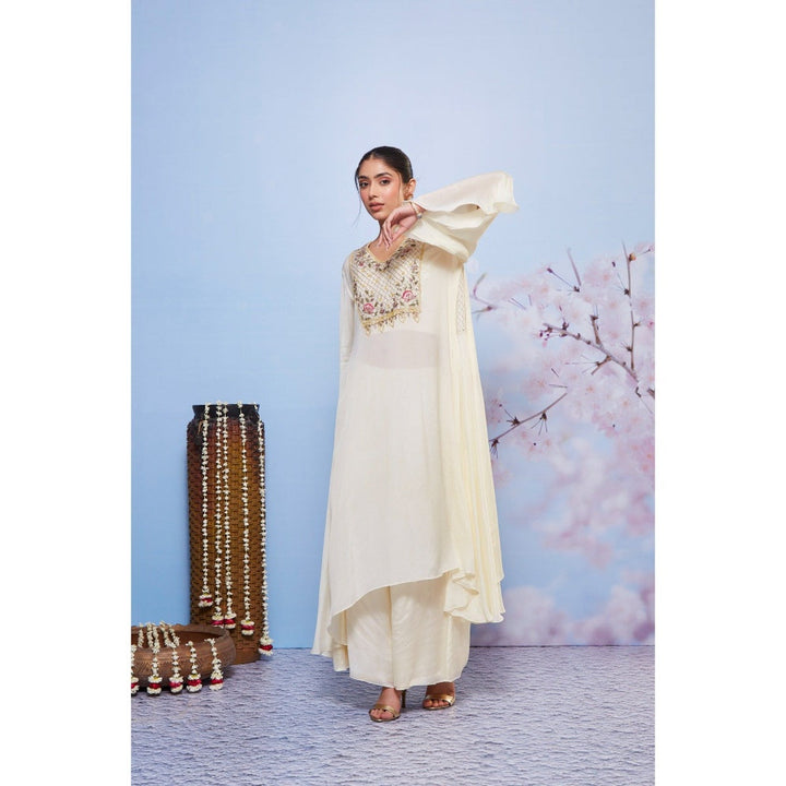 Ajiesh Oberoi Ivory Chakori Embroidered Kurta with Bustier and Palazzo (Set of 3)