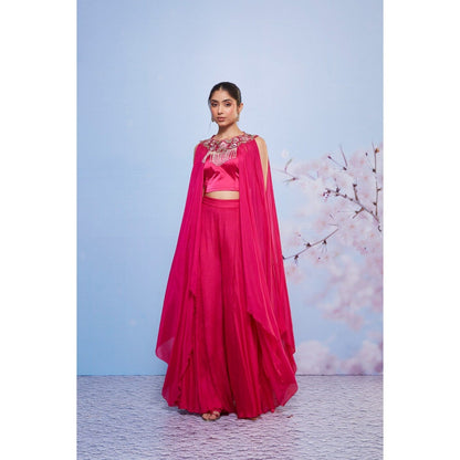 Ajiesh Oberoi Rani Daisy Embroidered Cape with Bustier and Sharara (Set of 3)