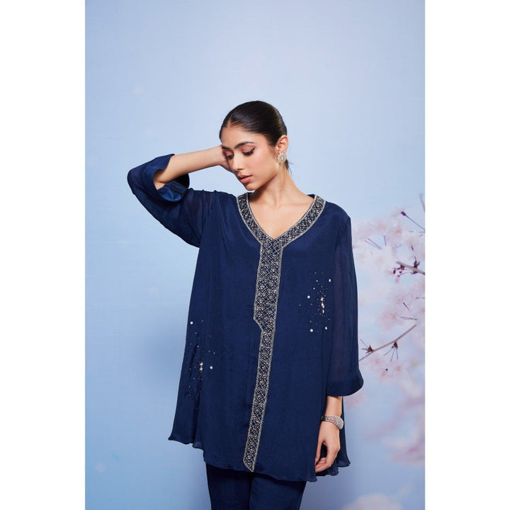 Ajiesh Oberoi Navy Blue Aleena Co-ord (Set of 2)