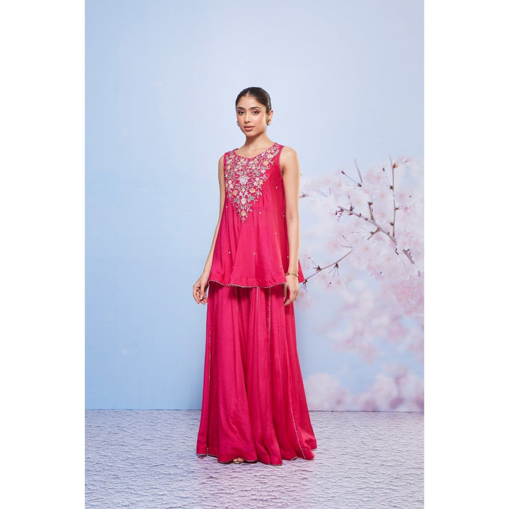 Ajiesh Oberoi Rani Babli Embroidered Kurti with Bustier and Sharara (Set of 3)