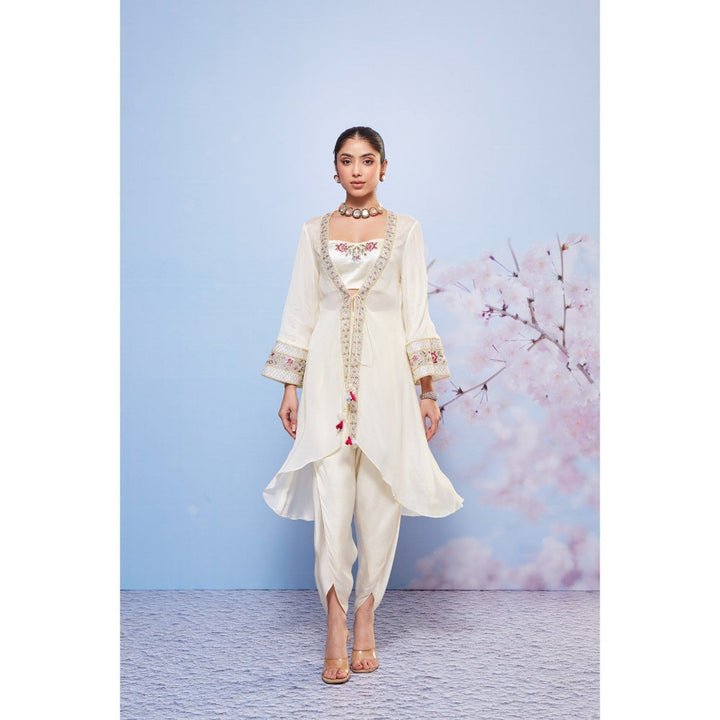 Ajiesh Oberoi Ivory Naniya Embroidered Jacket with Bustier and Dhoti (Set of 3)