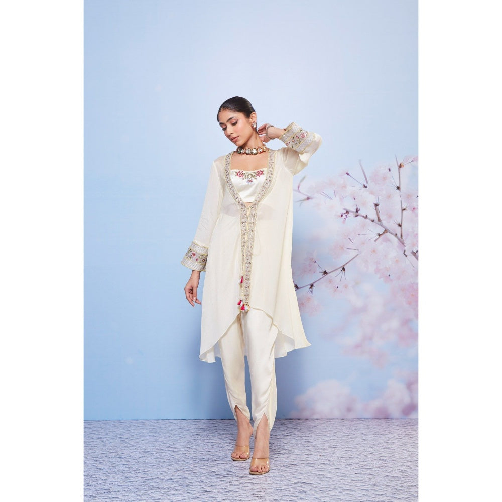 Ajiesh Oberoi Ivory Naniya Embroidered Jacket with Bustier and Dhoti (Set of 3)