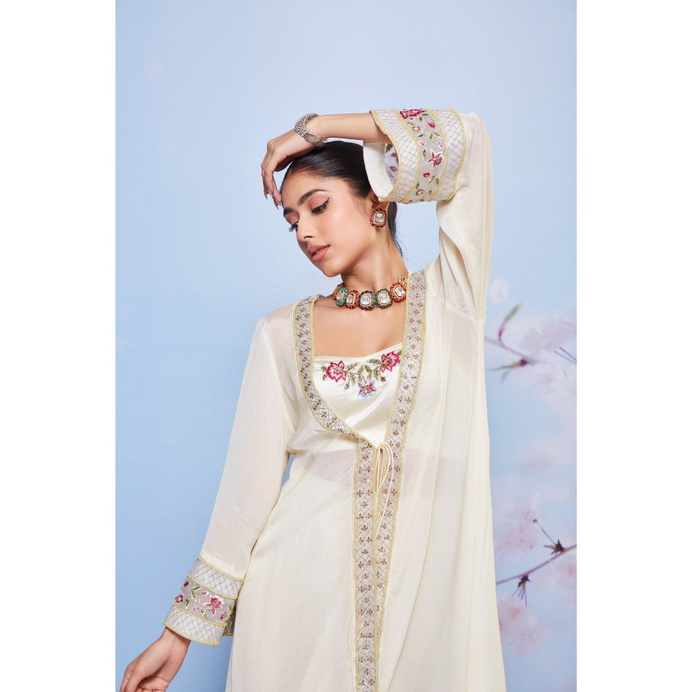 Ajiesh Oberoi Ivory Naniya Embroidered Jacket with Bustier and Dhoti (Set of 3)