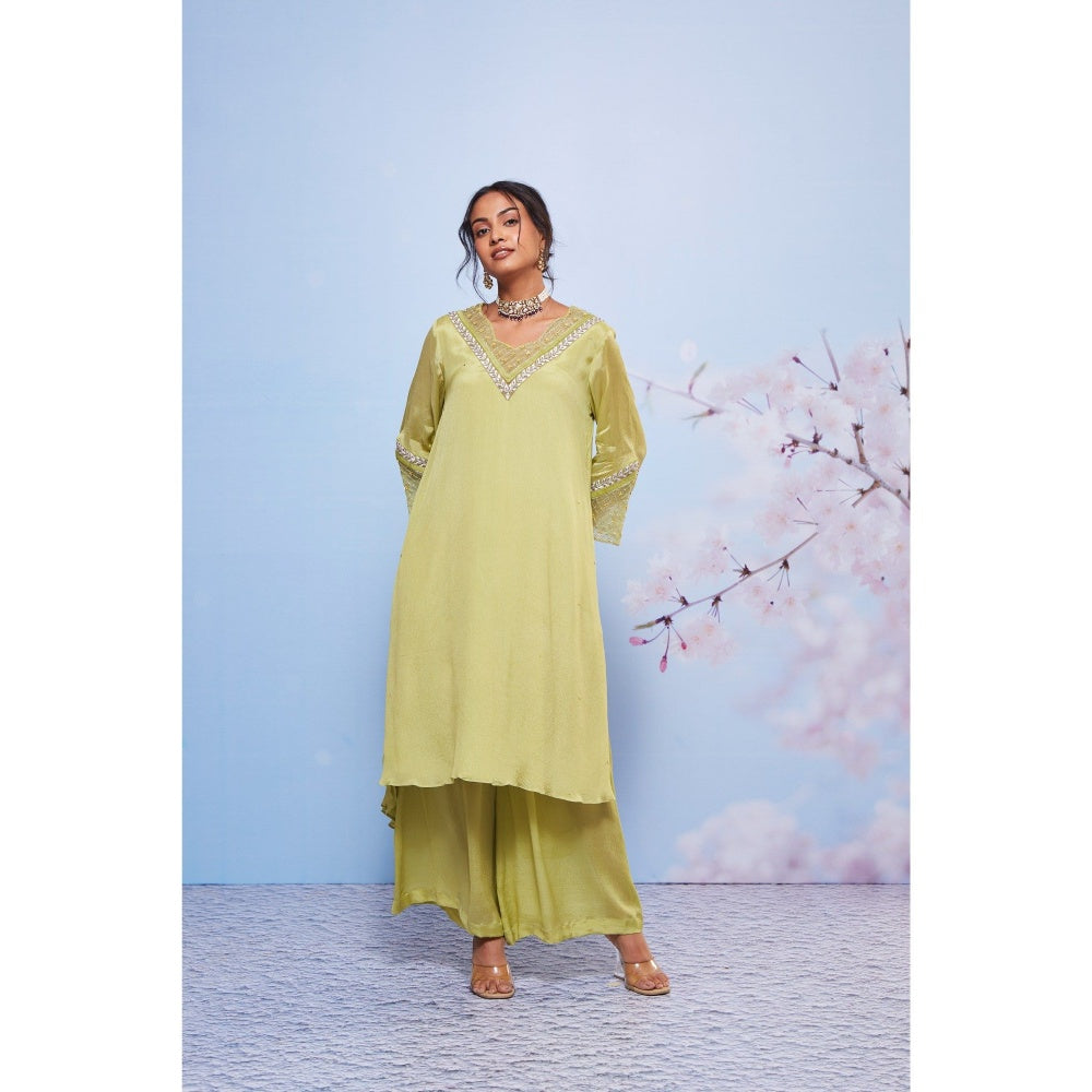 Ajiesh Oberoi Green Ananya Embroidered Kurta and Palazzo (Set of 2)