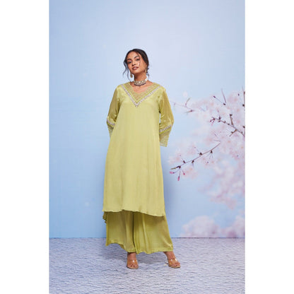 Ajiesh Oberoi Green Ananya Embroidered Kurta and Palazzo (Set of 2)
