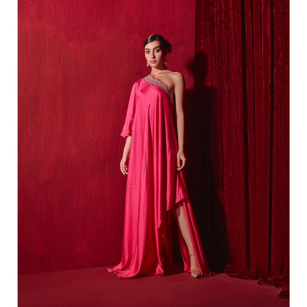 Ajiesh Oberoi Rani Pink Meit Embroidery Dress