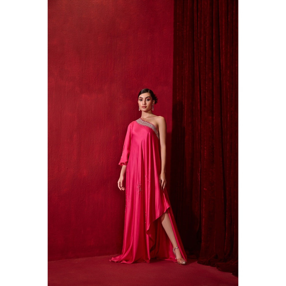 Ajiesh Oberoi Rani Pink Meit Embroidery Dress