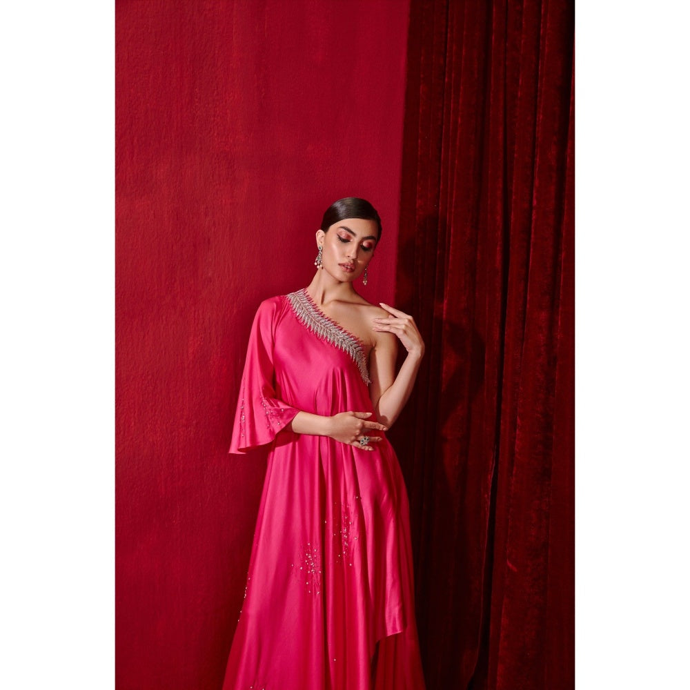 Ajiesh Oberoi Rani Pink Meit Embroidery Dress