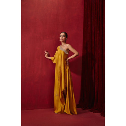 Ajiesh Oberoi Mustard Meit Embroidery Dress