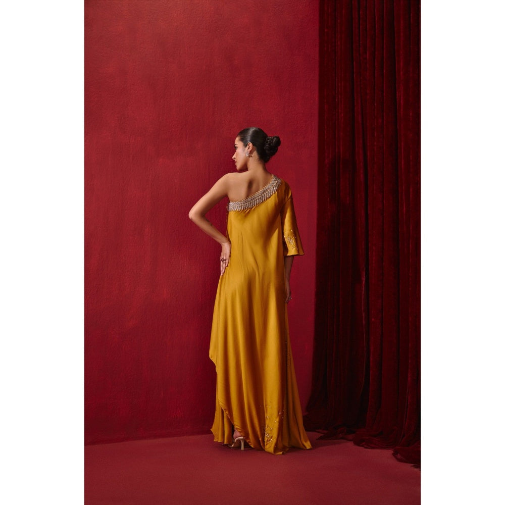 Ajiesh Oberoi Mustard Meit Embroidery Dress