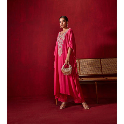 Ajiesh Oberoi Rani Pink Ambar Kaftan and Palazzo (Set of 2)