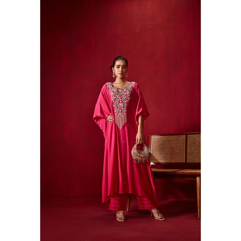 Ajiesh Oberoi Rani Pink Ambar Kaftan and Palazzo (Set of 2)