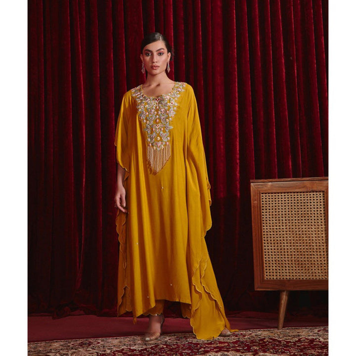 Ajiesh Oberoi Mustard Ambar Kaftan and Palazzo (Set of 2)