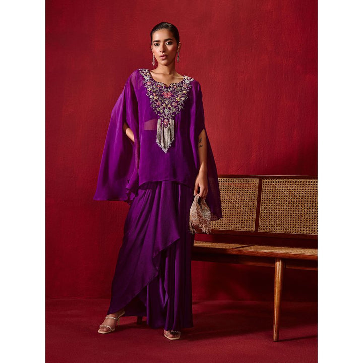 Ajiesh Oberoi Chahat Purple Skirt with Inner and Cape (Set of 3)