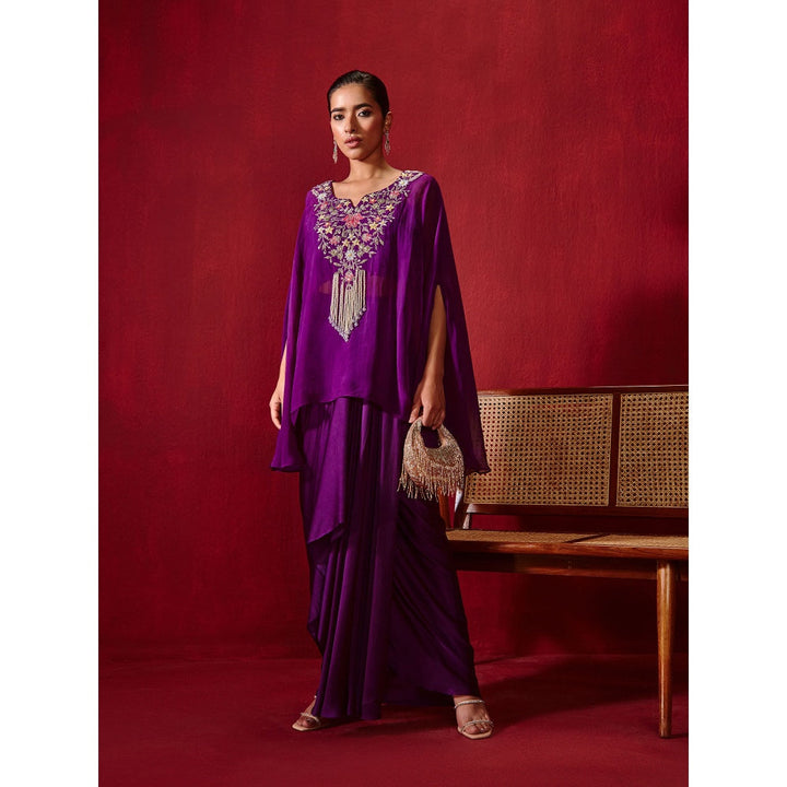 Ajiesh Oberoi Chahat Purple Skirt with Inner and Cape (Set of 3)