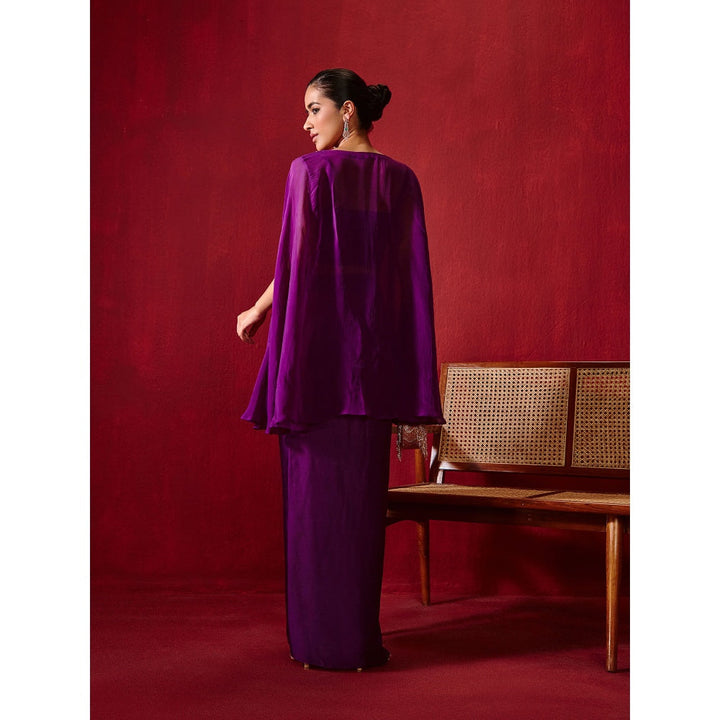 Ajiesh Oberoi Chahat Purple Skirt with Inner and Cape (Set of 3)