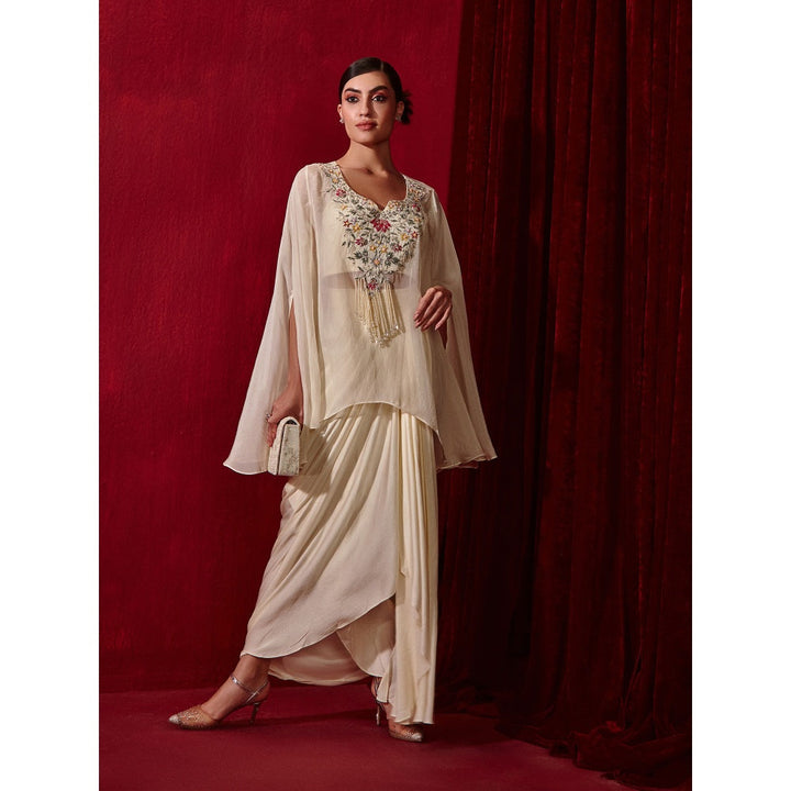 Ajiesh Oberoi Chahat Ivory Skirt with Inner and Cape (Set of 3)