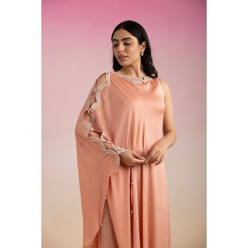 Ajiesh Oberoi Peach Lehar Palazzo with Cape Sleeve Kurta (Set of 2)