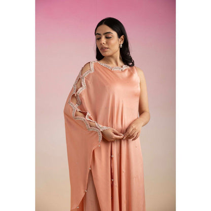 Ajiesh Oberoi Peach Lehar Palazzo with Cape Sleeve Kurta (Set of 2)