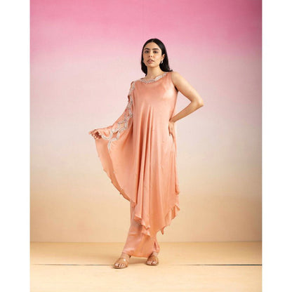 Ajiesh Oberoi Peach Lehar Palazzo with Cape Sleeve Kurta (Set of 2)