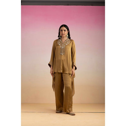 Ajiesh Oberoi Brown Jhilmil Tunic with Palazzo (Set of 2)