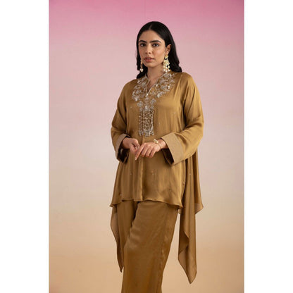 Ajiesh Oberoi Brown Jhilmil Tunic with Palazzo (Set of 2)