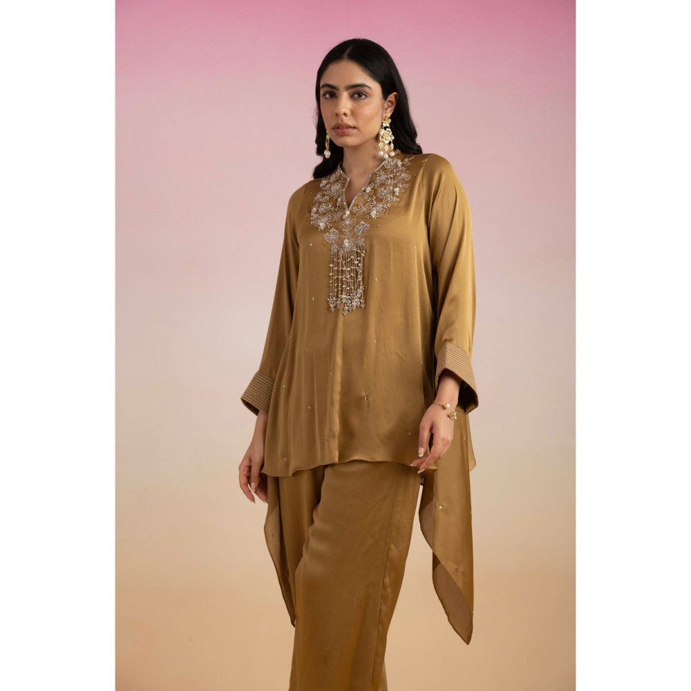 Ajiesh Oberoi Brown Jhilmil Tunic with Palazzo (Set of 2)