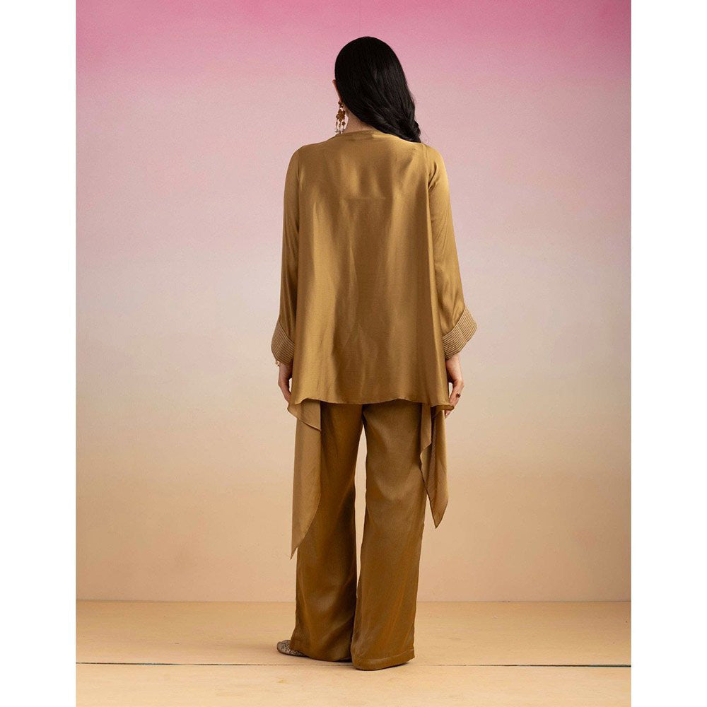 Ajiesh Oberoi Brown Jhilmil Tunic with Palazzo (Set of 2)