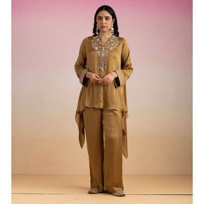 Ajiesh Oberoi Brown Jhilmil Tunic with Palazzo (Set of 2)