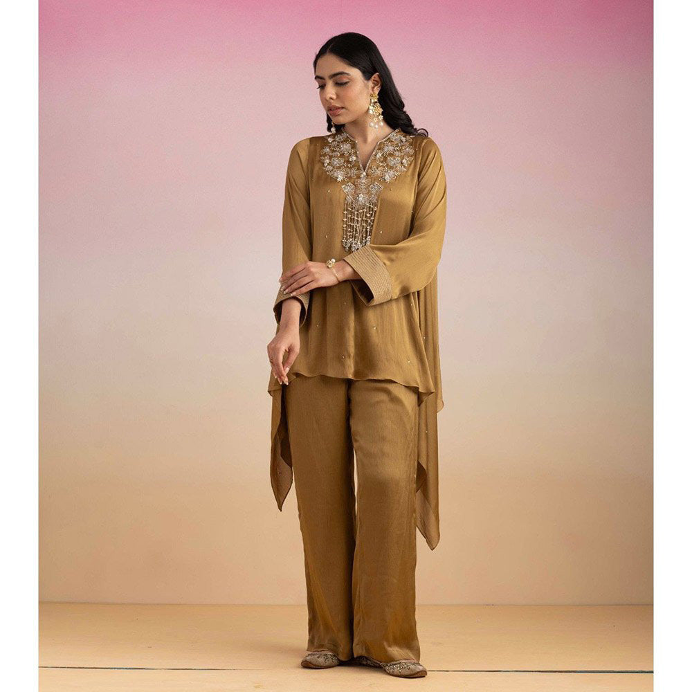 Ajiesh Oberoi Brown Jhilmil Tunic with Palazzo (Set of 2)