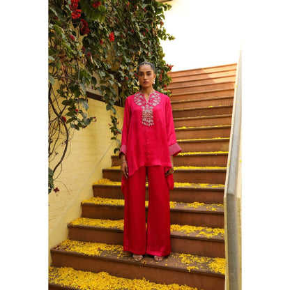 Ajiesh Oberoi Pink Jhilmil Tunic with Palazzo (Set of 2)