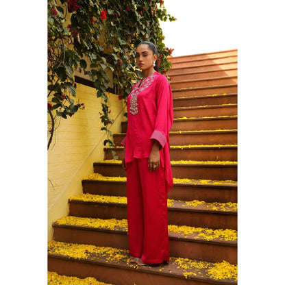 Ajiesh Oberoi Pink Jhilmil Tunic with Palazzo (Set of 2)