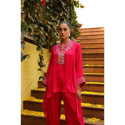 Ajiesh Oberoi Pink Jhilmil Tunic with Palazzo (Set of 2)