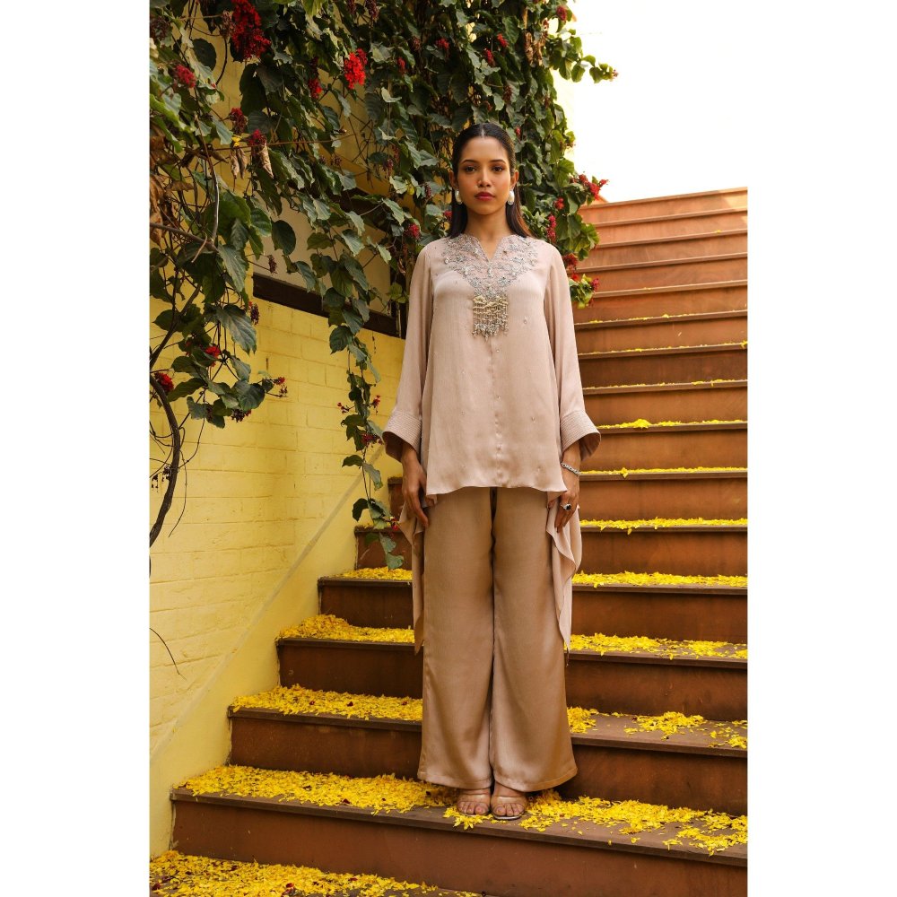 Ajiesh Oberoi Beige Jhilmil Tunic with Palazzo (Set of 2)