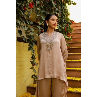 Ajiesh Oberoi Beige Jhilmil Tunic with Palazzo (Set of 2)