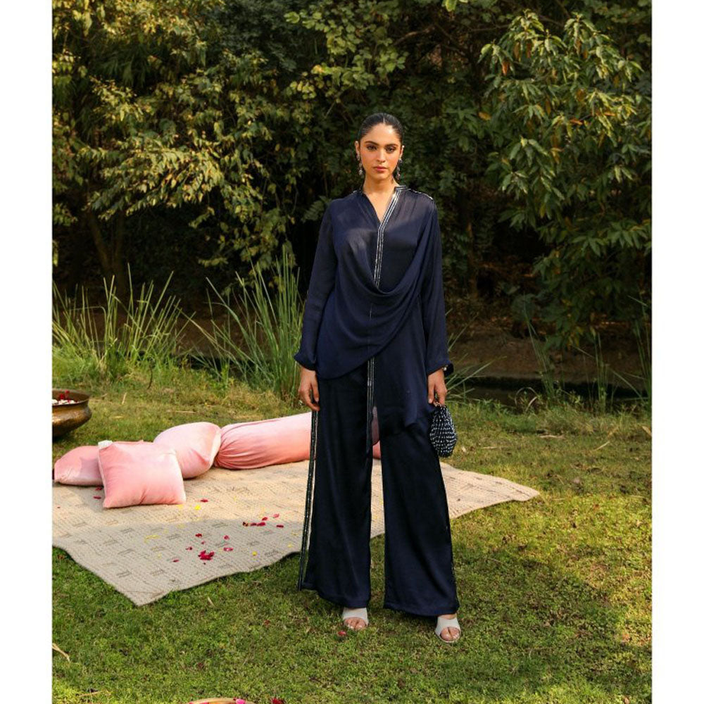 Ajiesh Oberoi Navy Blue Jhilmil Tunic with Palazzo (Set of 2)