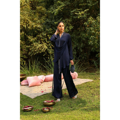 Ajiesh Oberoi Navy Blue Jhilmil Tunic with Palazzo (Set of 2)