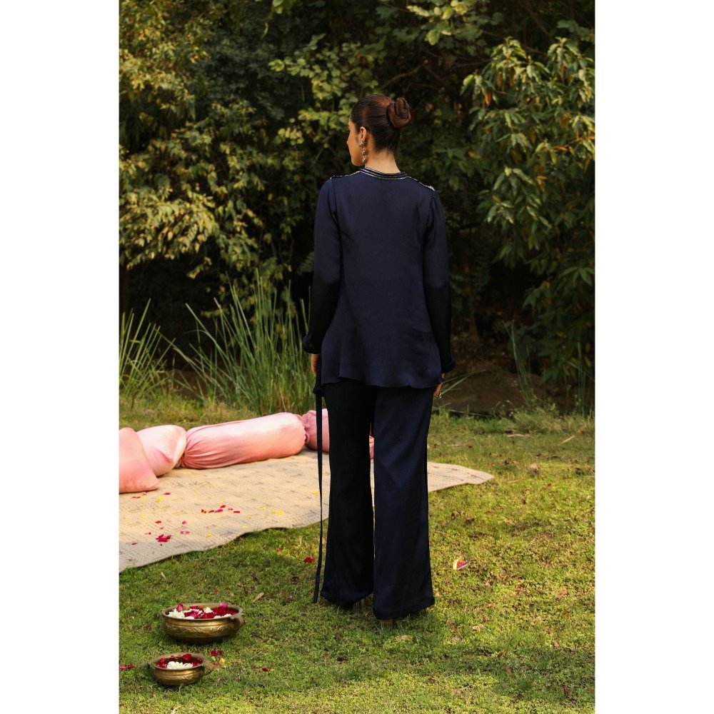 Ajiesh Oberoi Navy Blue Jhilmil Tunic with Palazzo (Set of 2)