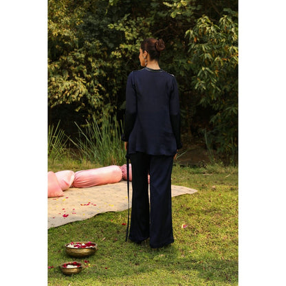 Ajiesh Oberoi Navy Blue Jhilmil Tunic with Palazzo (Set of 2)