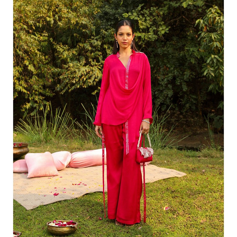 Ajiesh Oberoi Pink Mira Top with Pant (Set of 2)