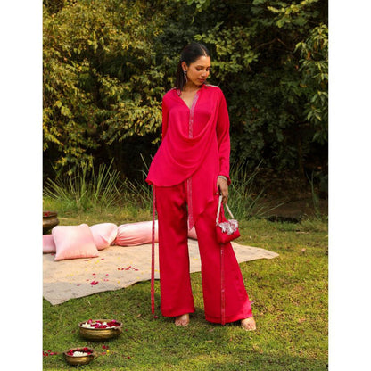 Ajiesh Oberoi Pink Mira Top with Pant (Set of 2)