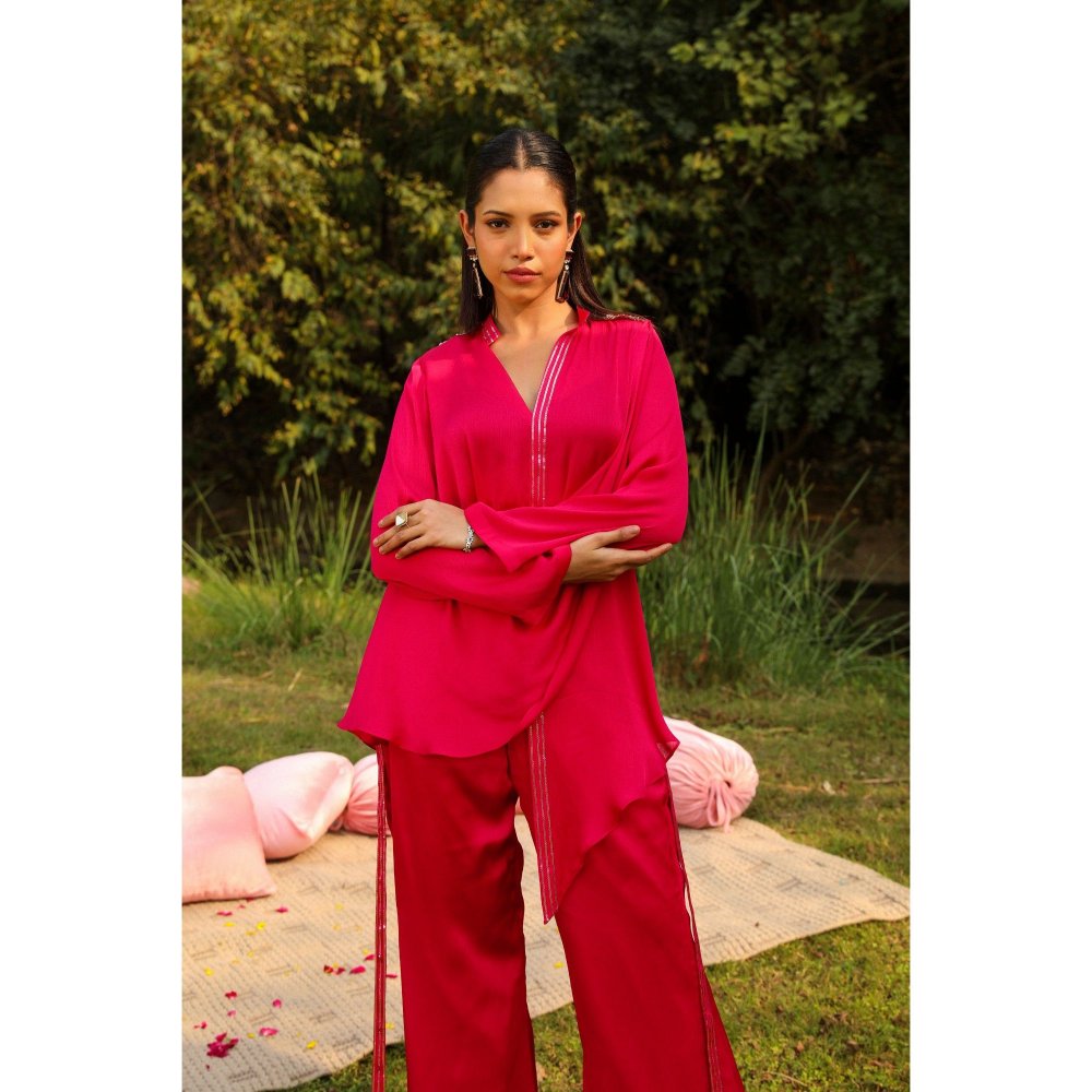 Ajiesh Oberoi Pink Mira Top with Pant (Set of 2)